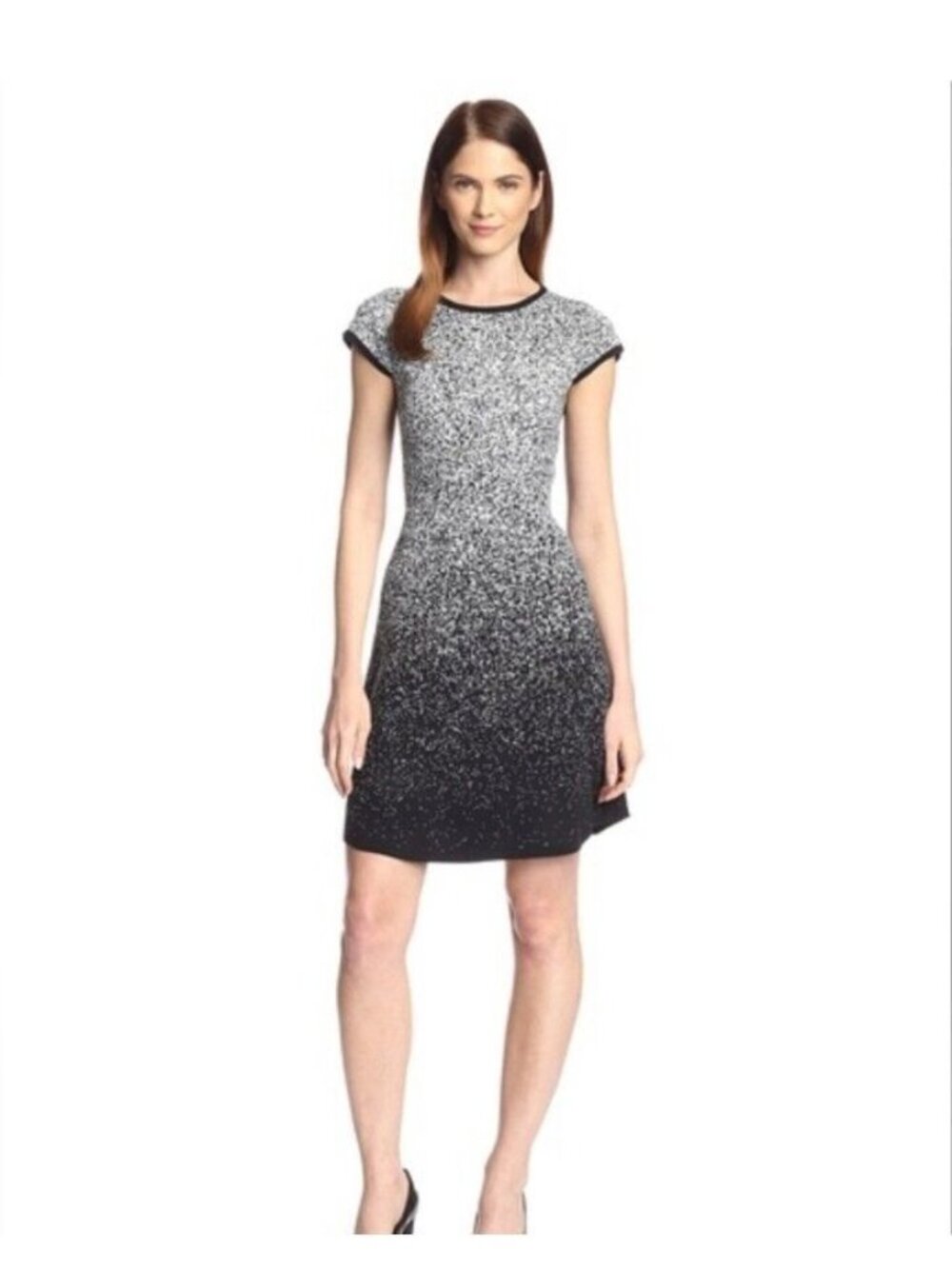 London Times Womens P Med Black White Ombre Speckled Short Pullover Knit Dress
